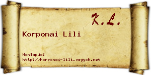 Korponai Lili névjegykártya